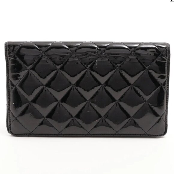 Chanel Matelasse Patent Leather Long Wallet Black Silver - EUC - Picture 2 of 8